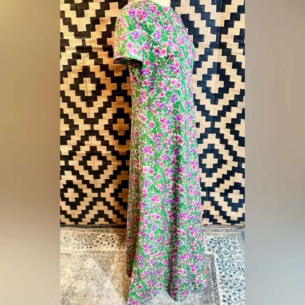 VINTAGE Flower Power‎ bold psychedelic floral long maxi dress gown polyester 60s